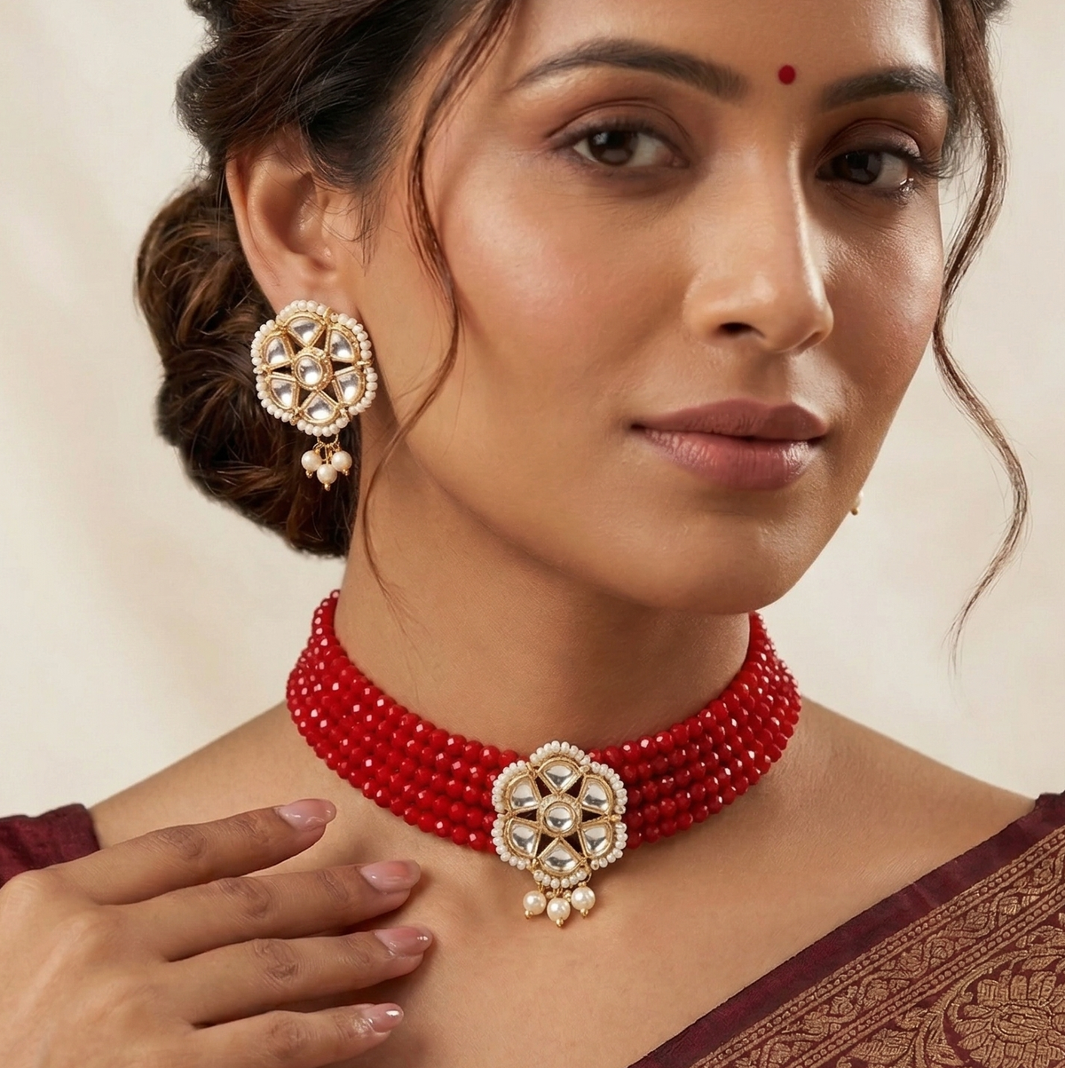 Glass Crystal Beaded Kundan Choker Set