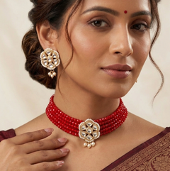 Glass Crystal Beaded Kundan Choker Set