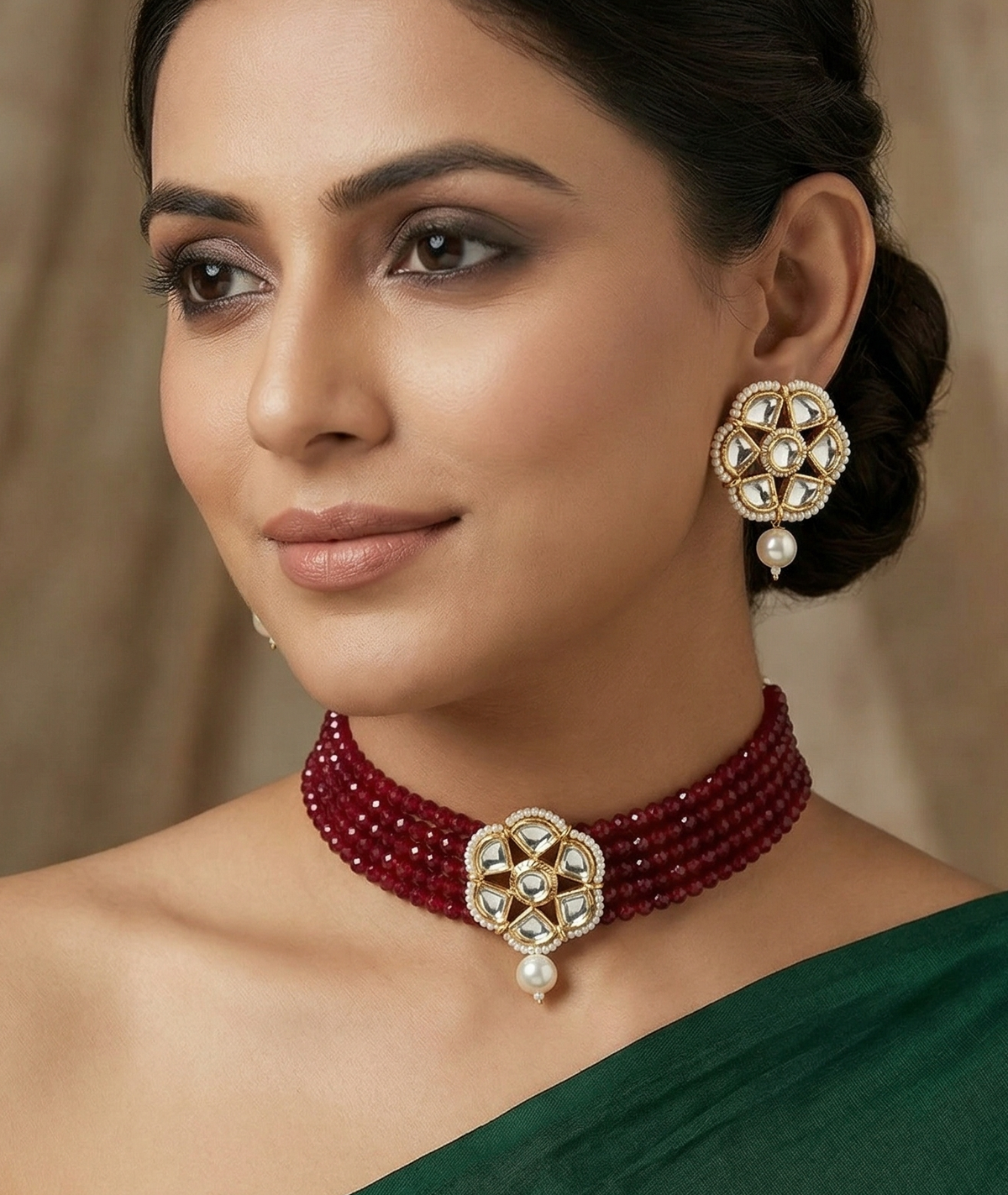 Glass Crystal Beaded Kundan Choker Set