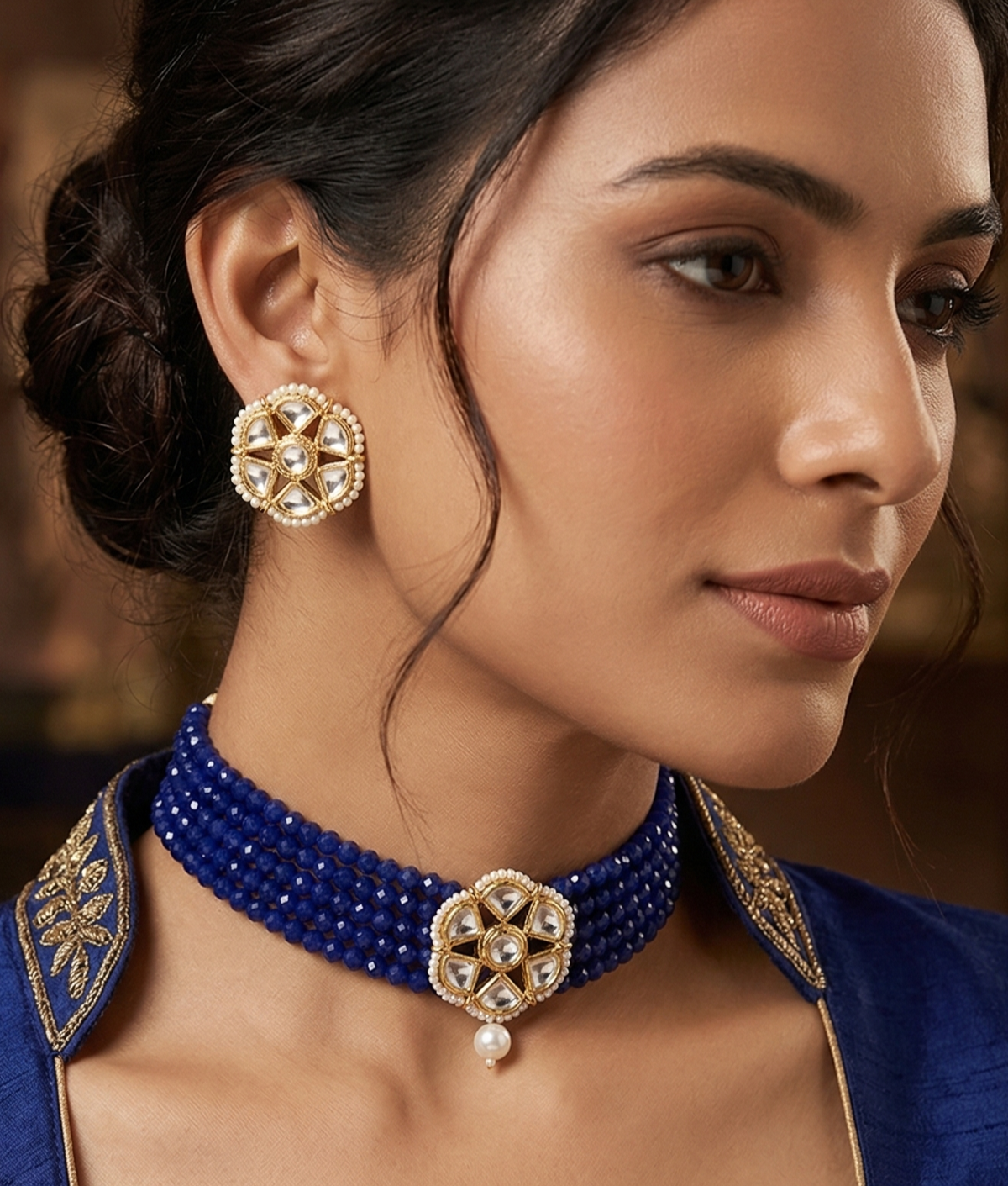 Glass Crystal Beaded Kundan Choker Set