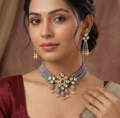 Glass Crystal Beaded Kundan Choker Set