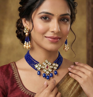 Glass Crystal Beaded Kundan Choker Set