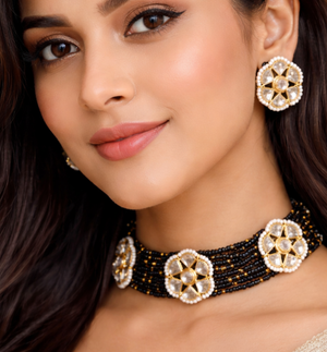 Seed Beads Beaded Kundan Choker Set