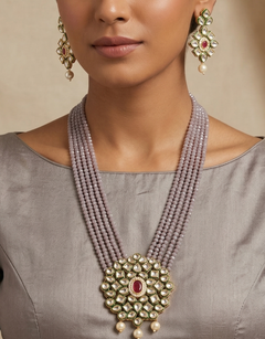 Glass Crystal Beaded Kundan Multilayer Necklace Earring Set