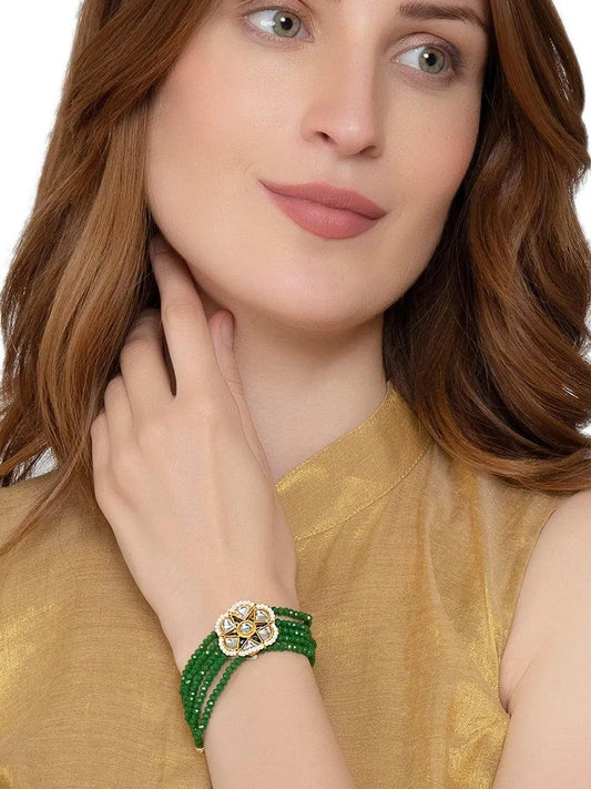 Kundan Work Glass Crystal Beads Bracelet Green