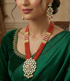 Glass Crystal Beaded Kundan Multilayer Designer Necklace Earring Set