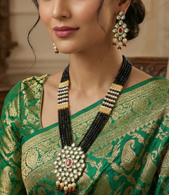 Glass Crystal Beaded Kundan Multilayer Designer Necklace Earring Set