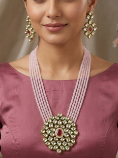 Glass Crystal Beaded Kundan Multilayer Necklace Earring Set