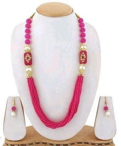 Glass Kundan Beaded Long Necklace For Girls