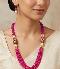 Glass Kundan Beaded Long Necklace For Girls