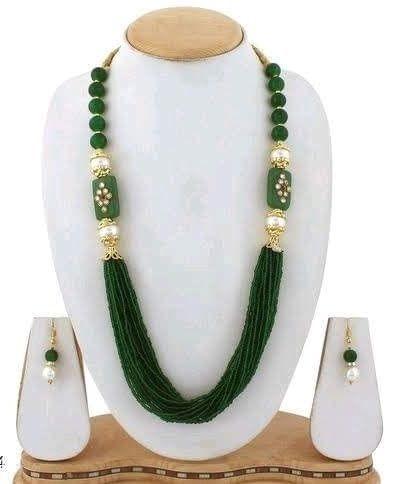 Glass Kundan Beaded Long Necklace For Girls