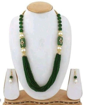 Glass Kundan Beaded Long Necklace For Girls
