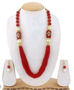 Glass Kundan Beaded Long Necklace For Girls