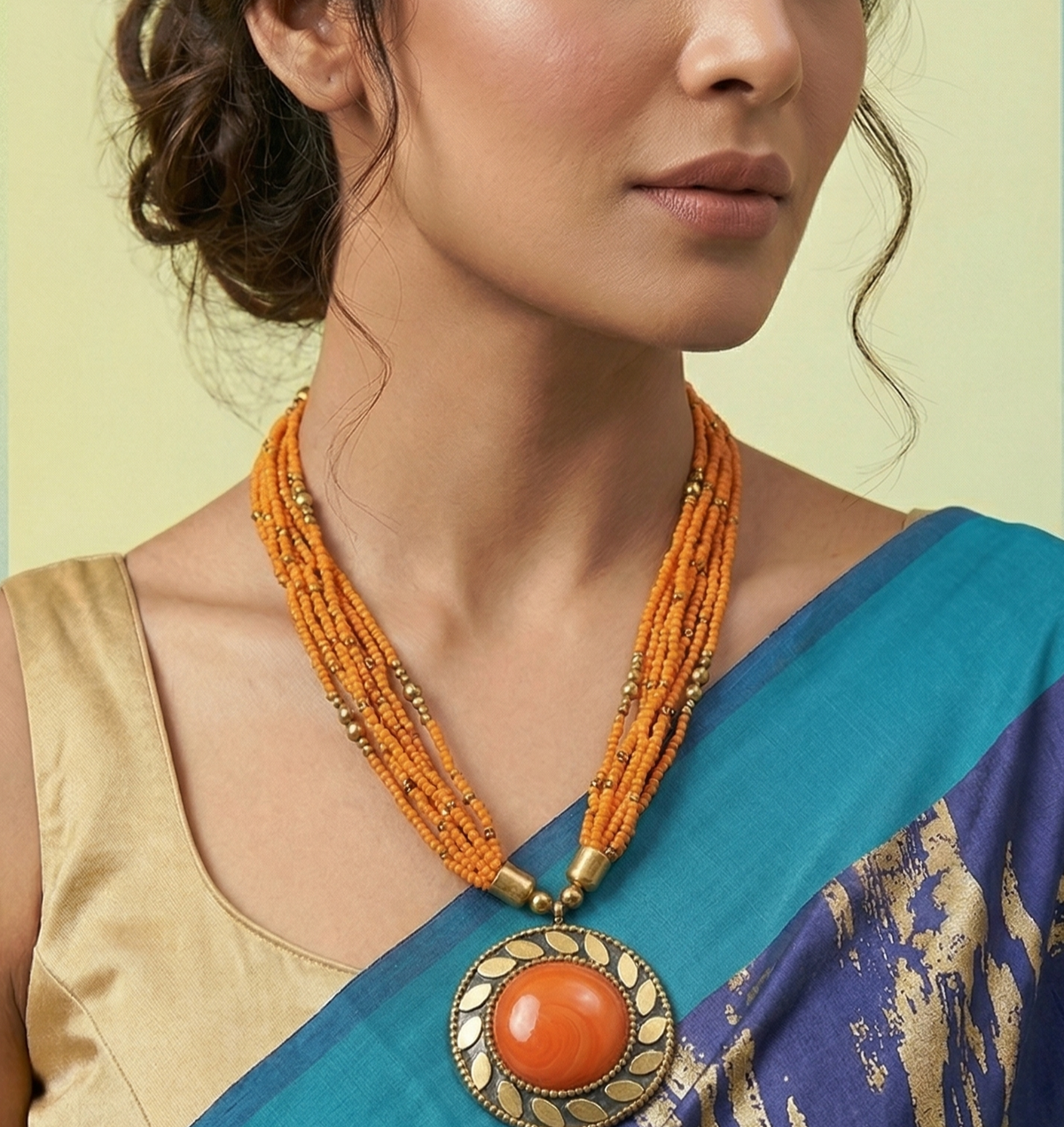 Seed Beads Necklace With Tibetan Pendant