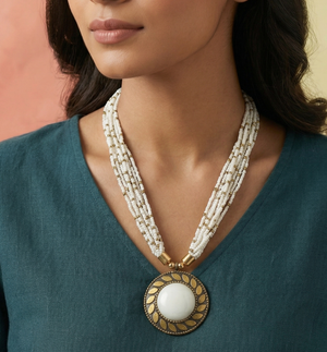 Seed Beads Necklace With Tibetan Pendant