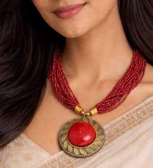 Seed Beads Necklace With Tibetan Pendant