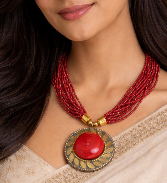 Seed Beads Necklace With Tibetan Pendant