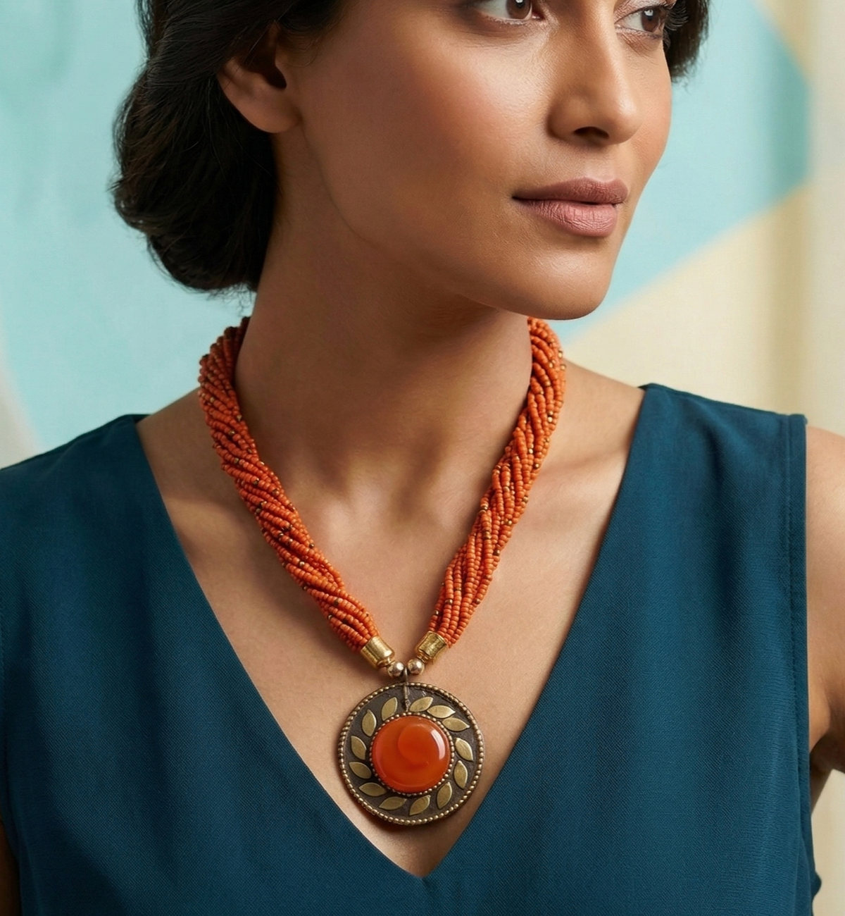 Seed Beads Necklace With Tibetan Pendant