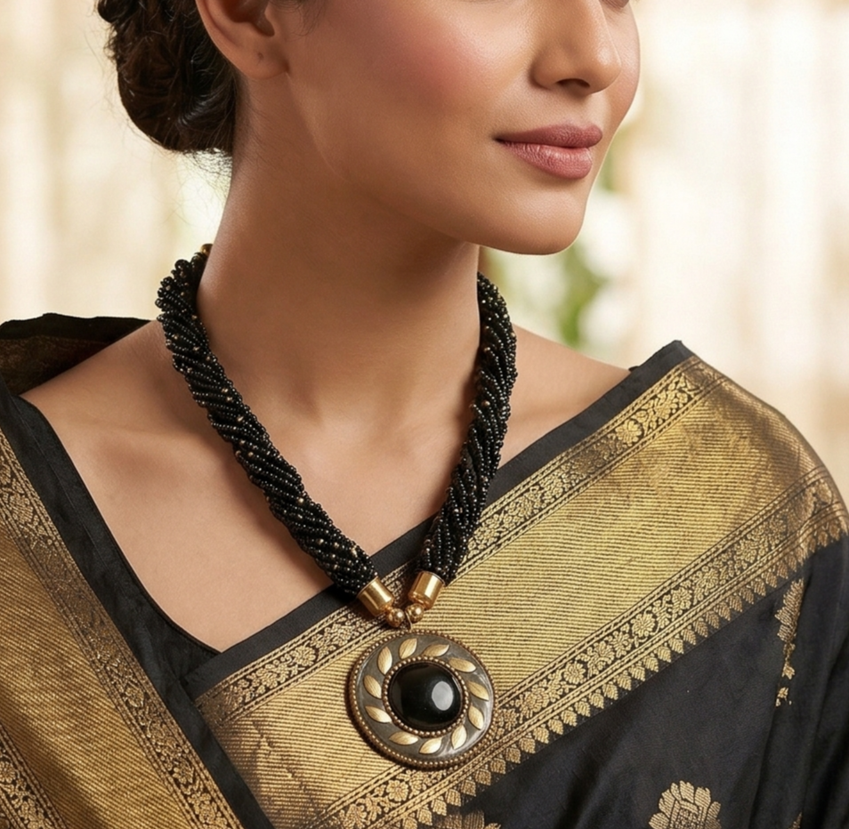 Seed Beads Necklace With Tibetan Pendant