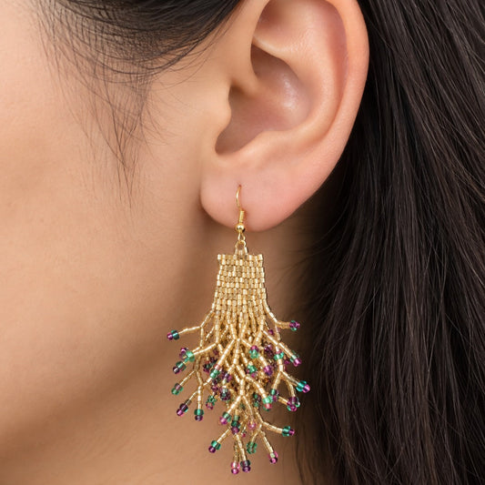 Golden Seed Bead Statement Earrings