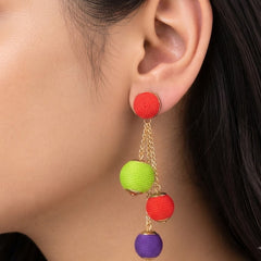 Multicolor Thread-Wrapped Drop Earring