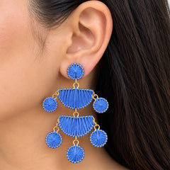 Blue Raffia Tiered Statement Earrings