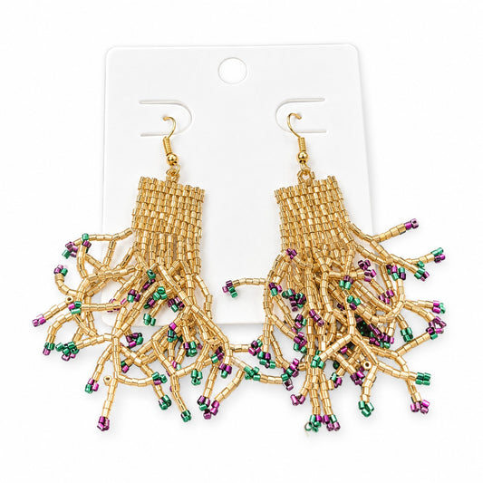 Golden Seed Bead Statement Earrings