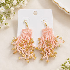 Elegant Pink Beaded Fringe Earring