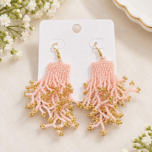 Elegant Pink Beaded Fringe Earring