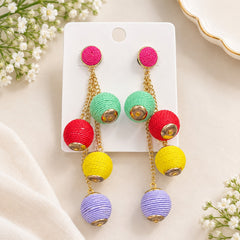 Multicolor Thread-Wrapped Bead Drop Earring