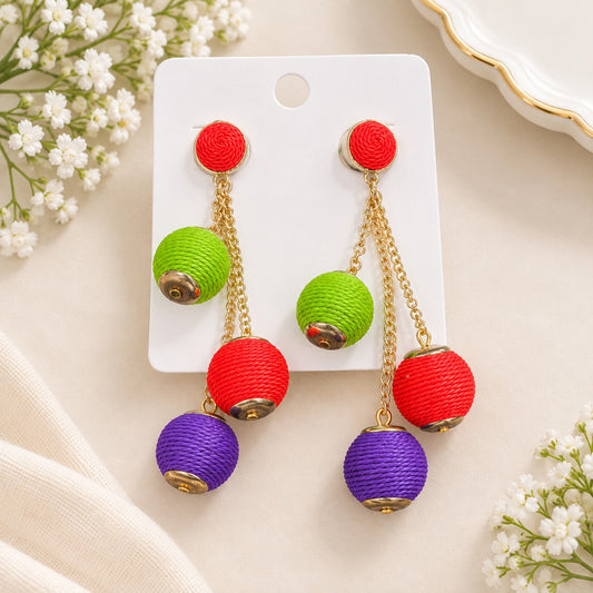 Multicolor Thread-Wrapped Drop Earring