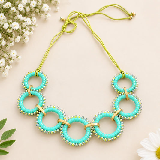 Aqua Beaded Link Necklace