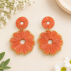 Brown Raffia Statement Earring
