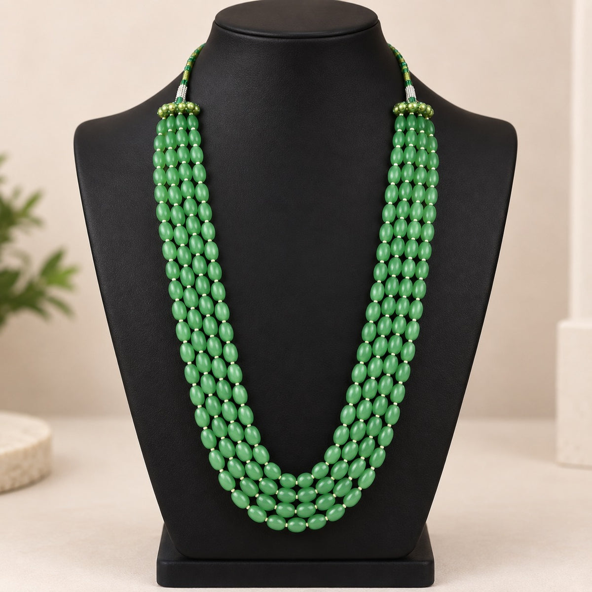 Green Multi-Strand Beaded Necklace