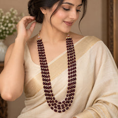 Maroon Multi-Strand Beaded Necklace