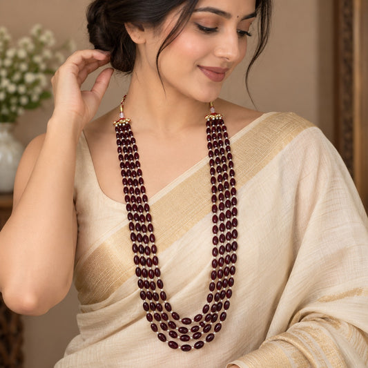 Maroon Multi-Strand Beaded Necklace