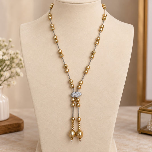 Elegant Gold Bead Lariat Necklace