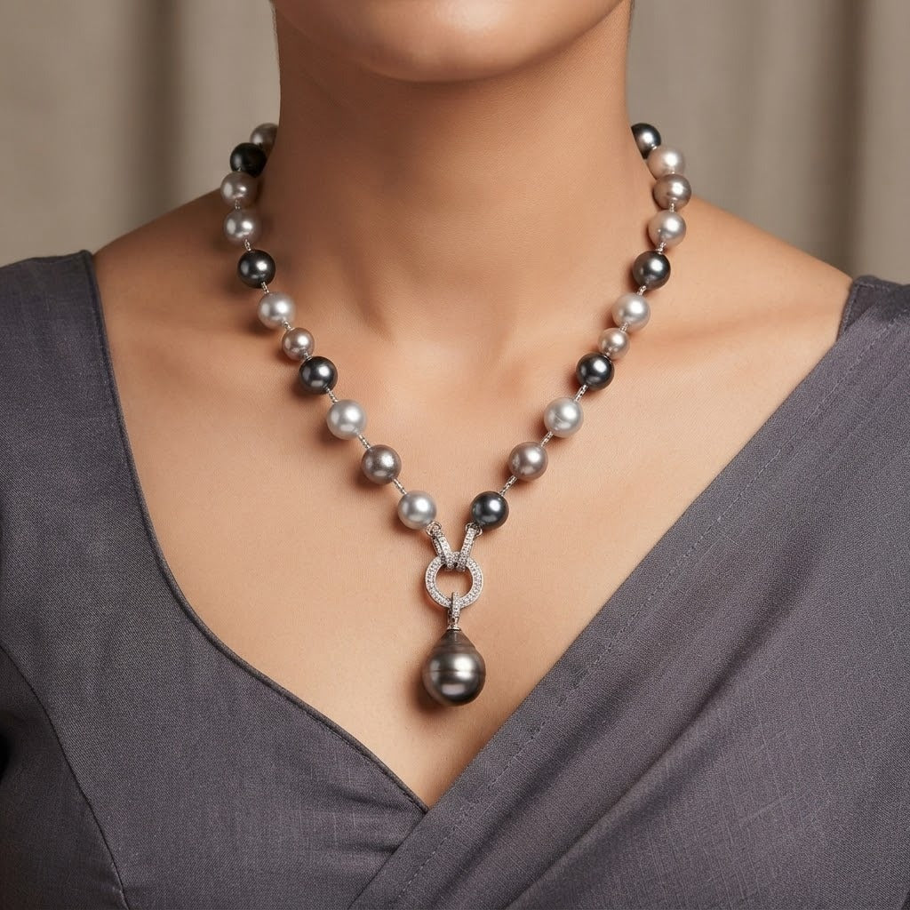 Elegant Gray & White Pearl Pendant Necklace