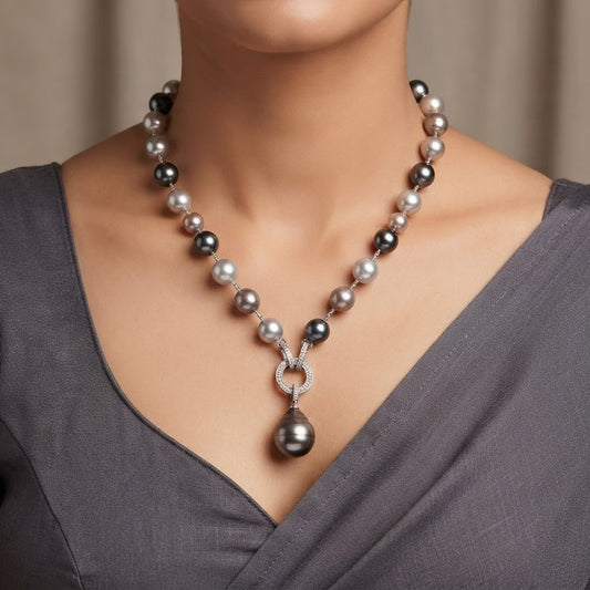 Elegant Gray & White Pearl Pendant Necklace