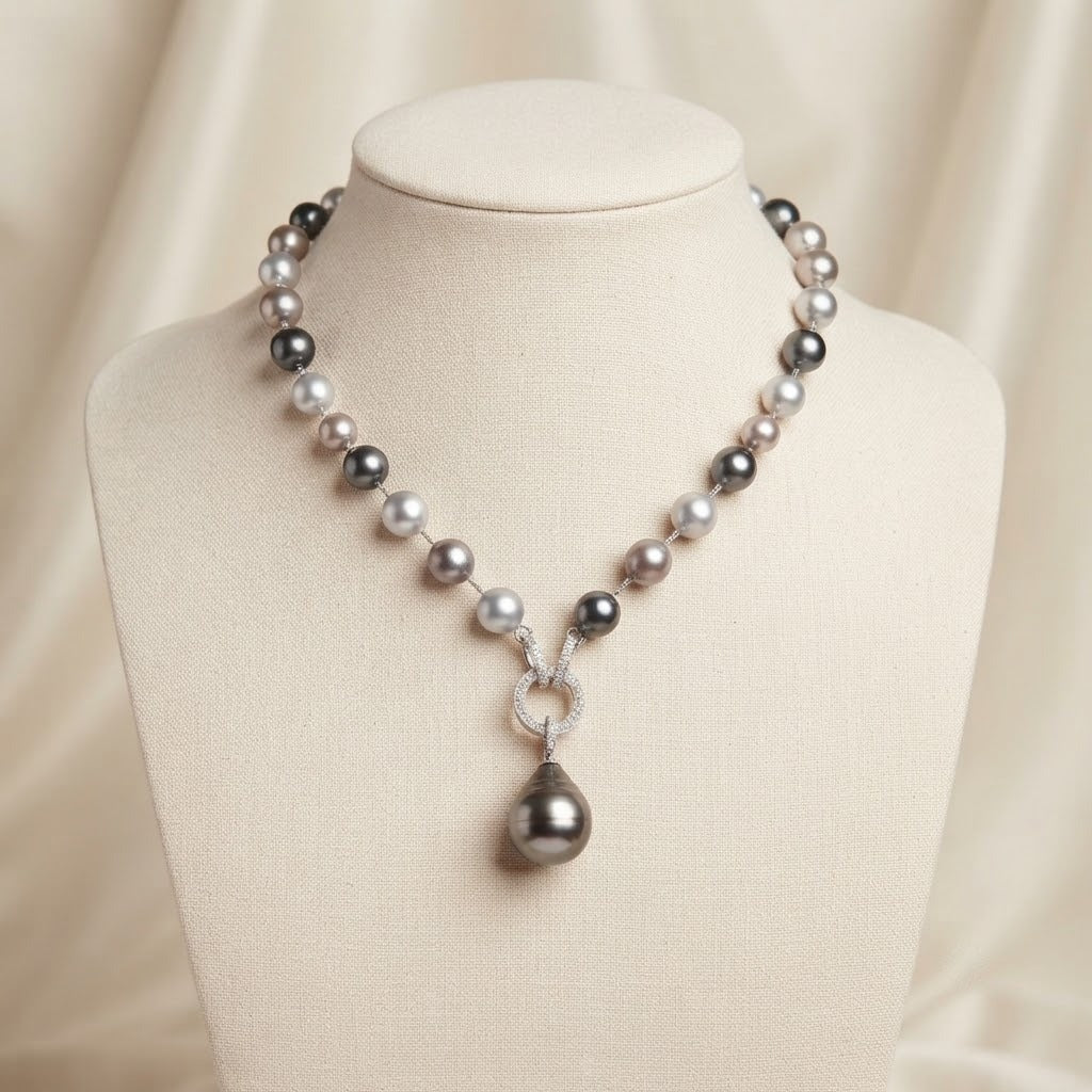 Elegant Gray & White Pearl Pendant Necklace
