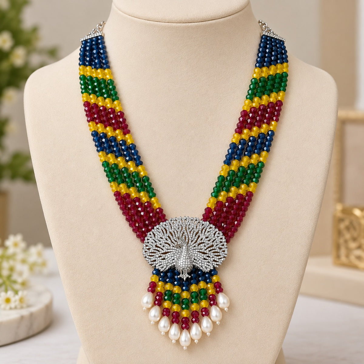 Multicolor Peacock Beaded Necklace