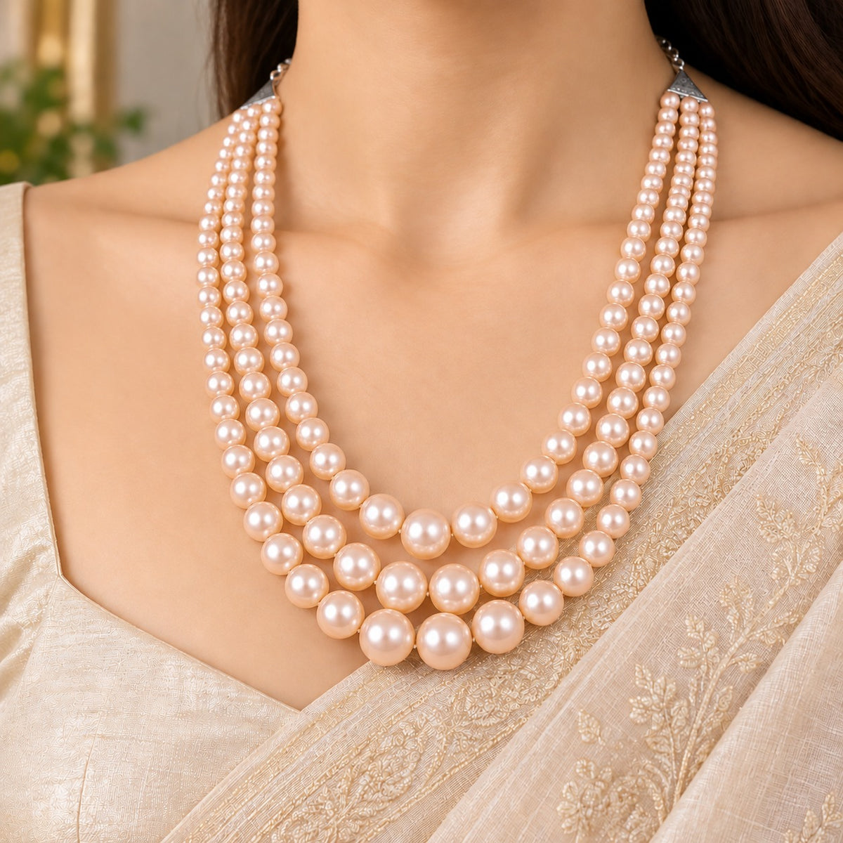 Soft Peach Pearl Necklace