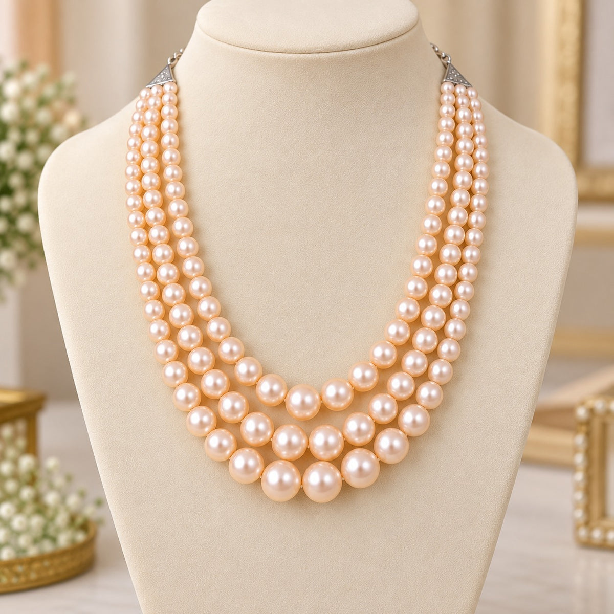 Soft Peach Pearl Necklace