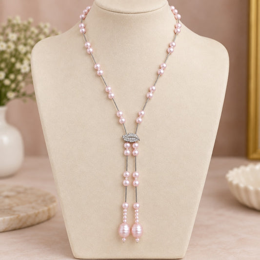 Blush Pink Pearl Lariat Necklace