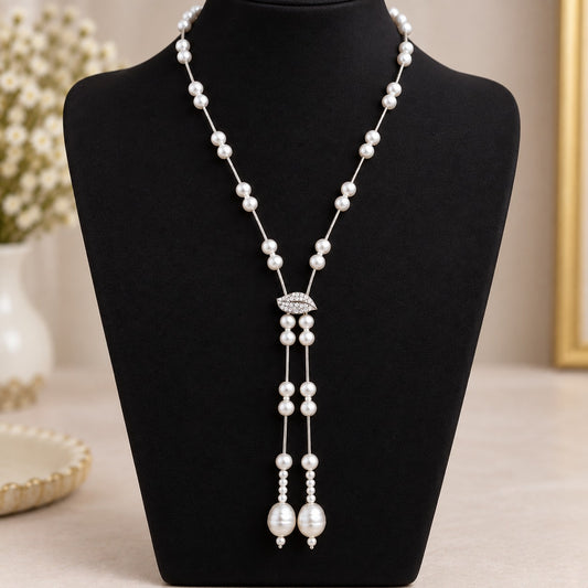 Classic White Pearl Lariat Necklace
