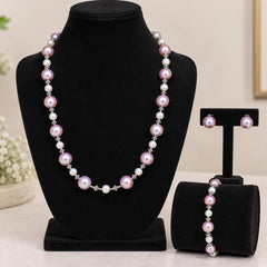 Pink Pearl Necklace & Bracelet Set