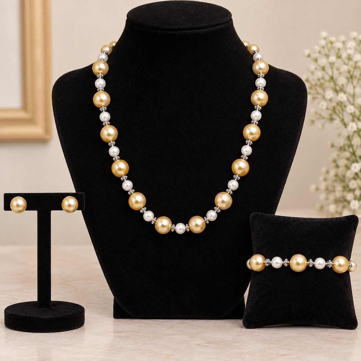 Yellow & White Pearl Jewellery Set