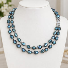 Lustrous Grey Pearl Double-Strand Necklace