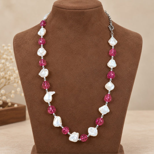 Blush Pink & White Pearl Necklace