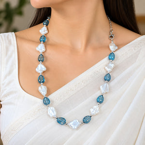 Aqua Blue & White Pearl Necklace